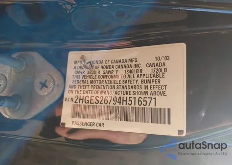 2004 Honda Civic Ex из США, поврежденный, VIN 2HGES26794H516571